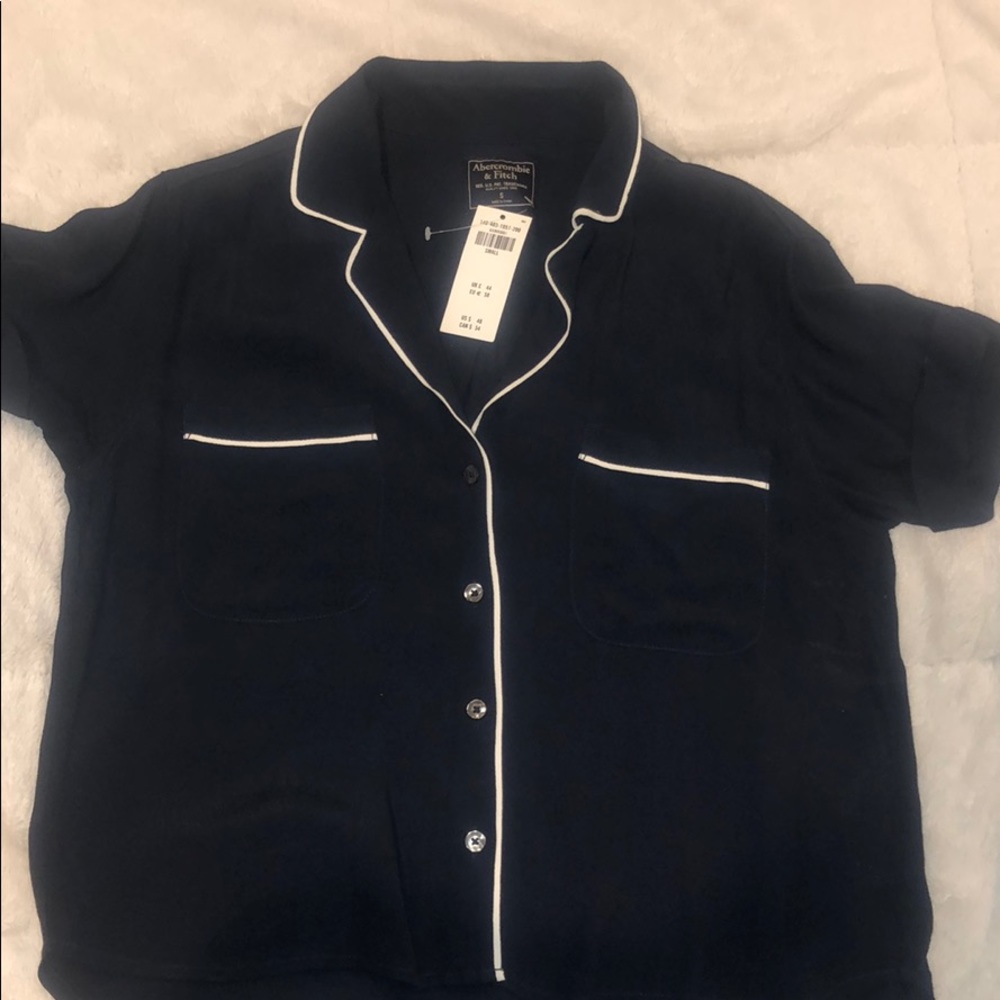navy blue button up A&F